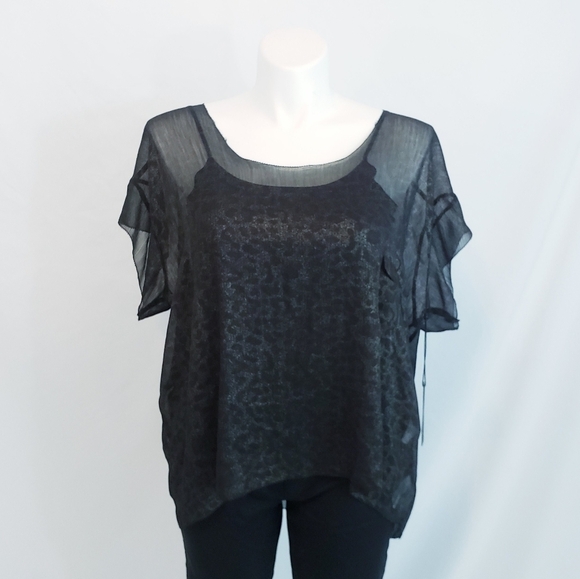NWT Joe's Jeans Leopard Print Sheer Blouse Black Shimmer Top - Picture 1 of 16